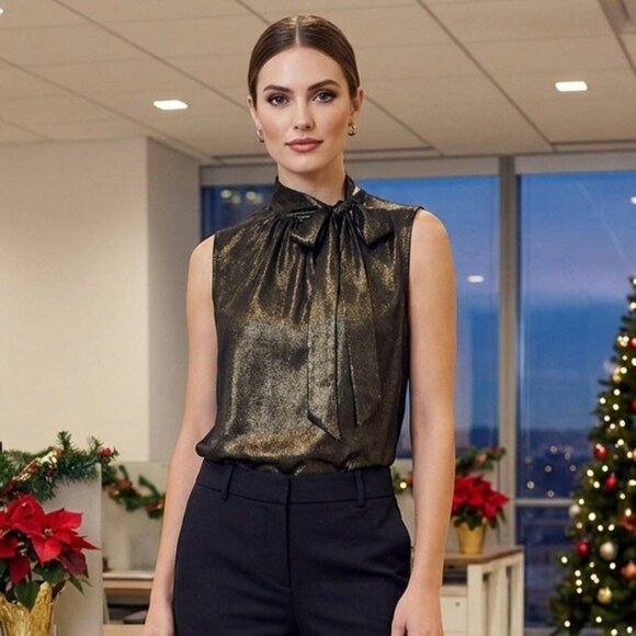 ModCloth Woven You Know Elegant Metallic Sleeveless Top - Size Large - Picture 1 of 5